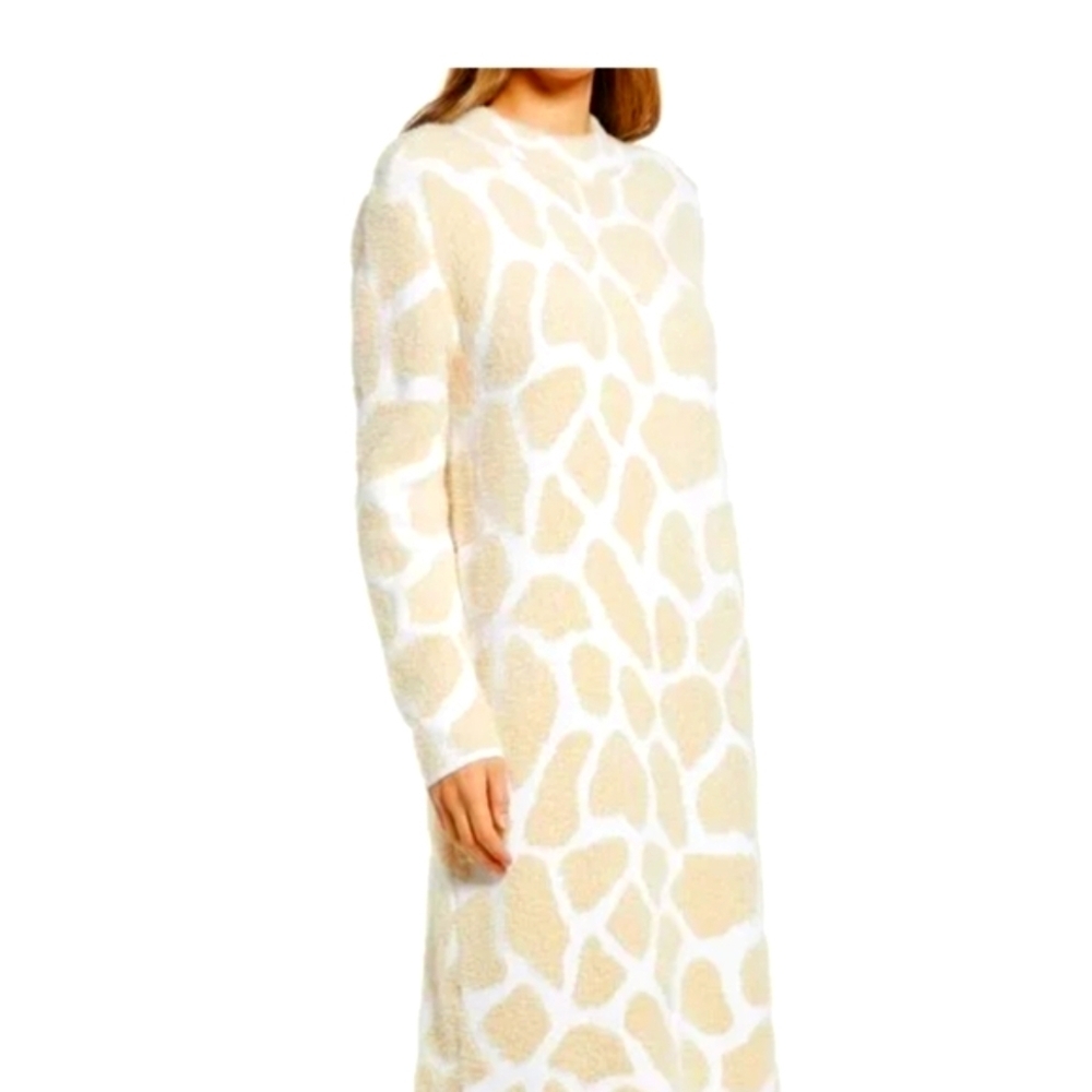 Caslon Cream and White Giraffe Print Long Sleeve Dress Size Large